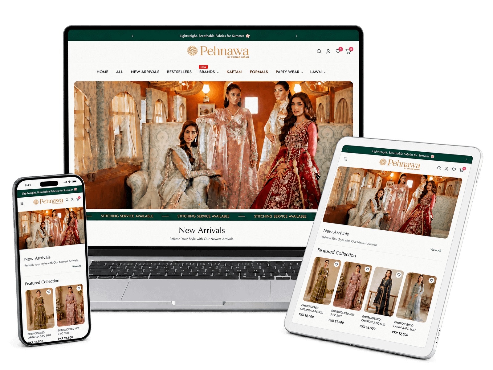 Pehnawa Store website shown on laptop and mobile